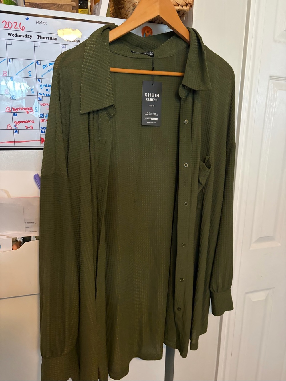 SHEIN Olive Green Lightweight Button-Down Shirt Jacket